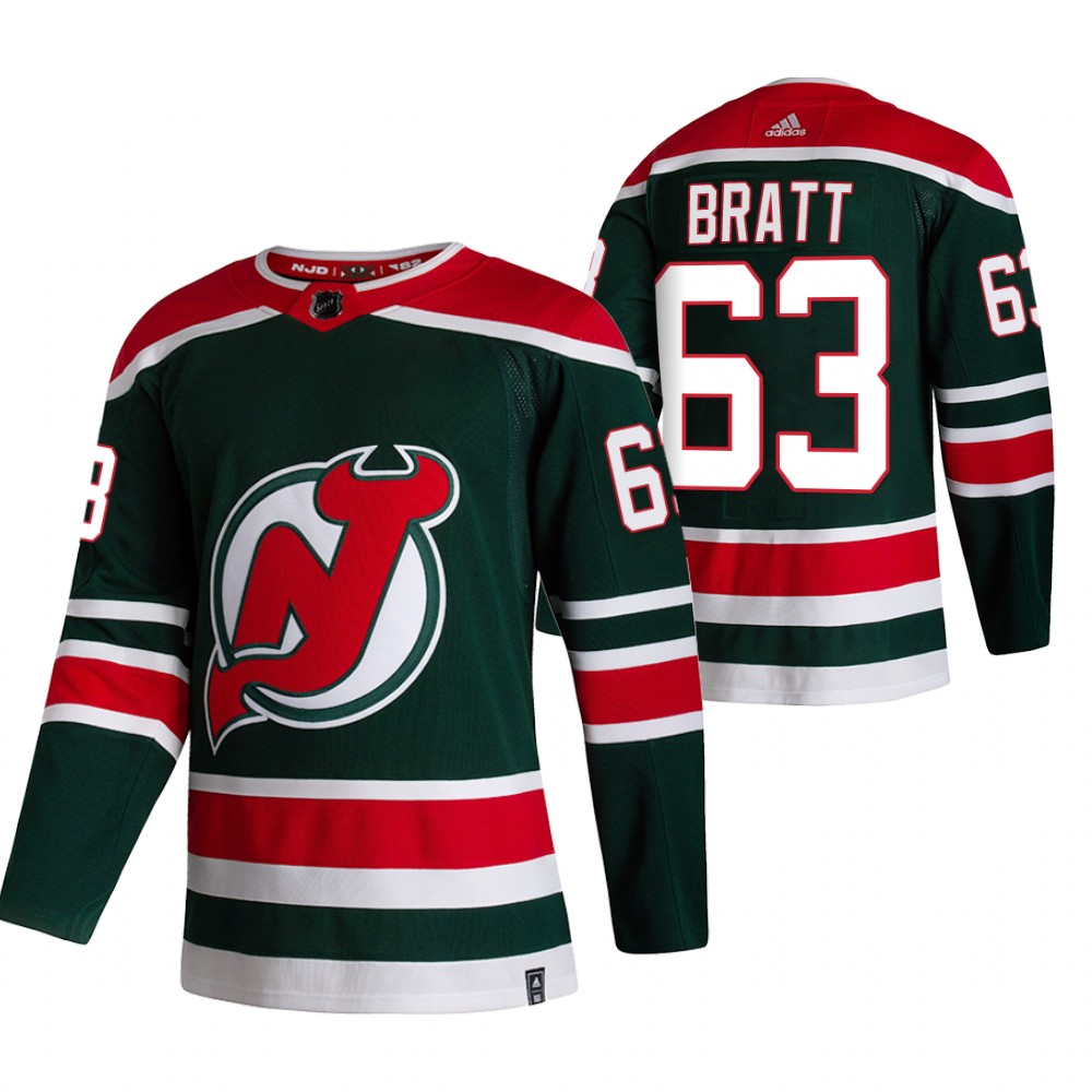 2021 Adidias New Jersey Devils #63 Jesper Bratt Green Men Reverse Retro Alternate NHL Jersey->new jersey devils->NHL Jersey